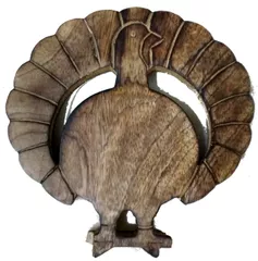 Wooden Trivet 'Proud Peacock': Coaster Hot Pad Mat for Dining Table, Kitchen (11988)