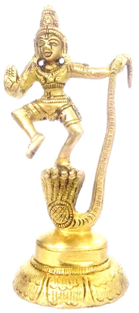 Brass Idol Lord Krishna Conquering Kaliya: Unique Statue for Home Temple, Office Table, or Shop Counter (11984)