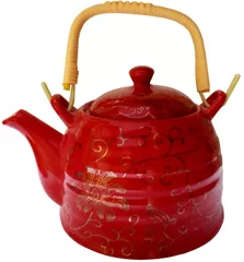 Oriental Porcelain Kettle 'Crimson Garden': 850 ml Tea Coffee Pot, Steel Strainer Included (11997)