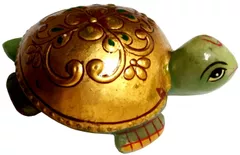 Jade Stone Tortoise (Turtle) Statue with Gold Painting : Hand Polished Natural Healing Gemstone Rock Idol for Positive Energy (12008)