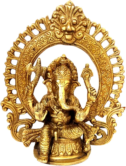 Brass Idol Virat Ganesha: Grand Statue on Royal Throne (12032)