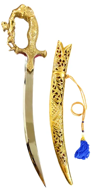 Collectible Sword: Antique Elephant Design Hilt, Stainless Steel Blade, Heavy Brass Scabbard, 18 inches (A20102)