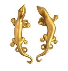 Brass Handle Set of Two Gecko Lizards: Lucky Charm Design Grips for Doors or Windows (12052)