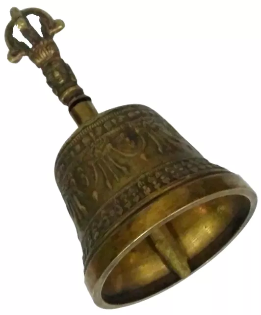 Bell Metal Tribhu (Ghanta) Bell with Dorje Handle: Buddhist Tibetan Meditation Prayer Musical Instrument (10680A)