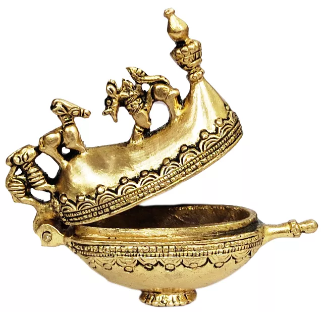 Brass Sindoor Box: Manu's Boat Design Temple Kumkum Holder (12101)
