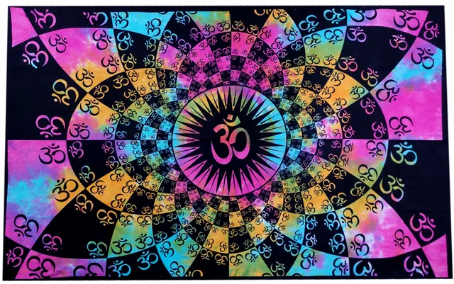 Cotton Wall Tapestry 'Om Universe': Bohemian Hanging Poster Curtain Sheet (20061)