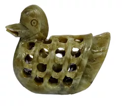 Soapstone Statue Nested Ducks: Lattice Design Jaali Work Mesh Sculpture (12102)