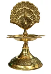 Brass Kuthu Vilakku Peacock Oil Lamp: Traditional Design Inauguration Mahal Diya, 4 inches (12119)