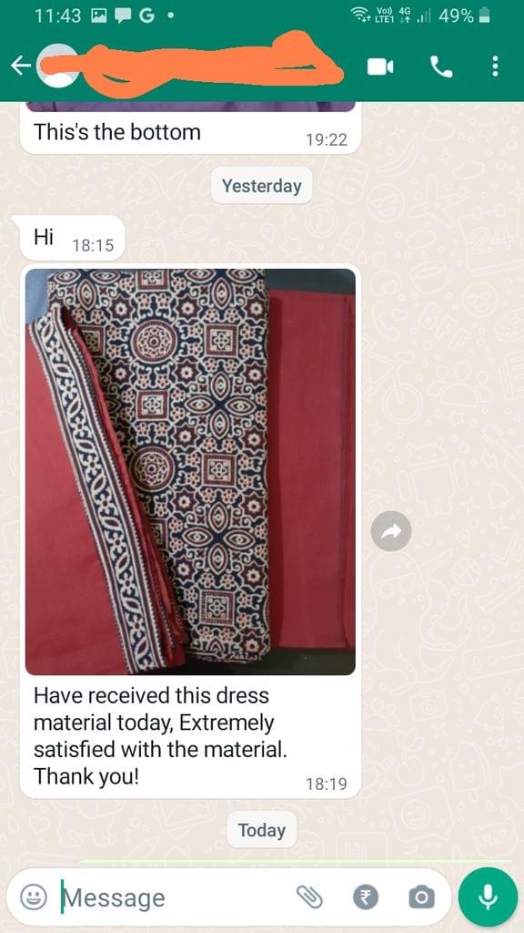 I received this dress material today, Extremely Satisfied with the material. Thank You.. -Reviewed on 15th OCT 2022