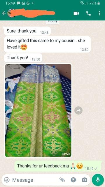 Neidhal Sarees : I have gifted this sarees to my cousin...She loved it, Thank You..  -Reviewed on 8th NOV 2022