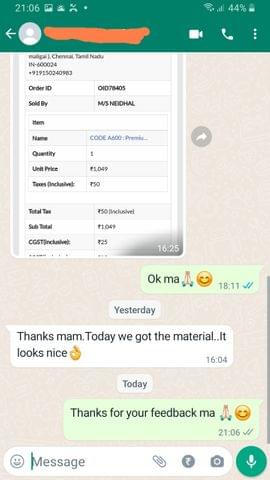 Thanks mam, Today we got the material.. It looks nice. -Reviewed on 22nd  NOV 2022