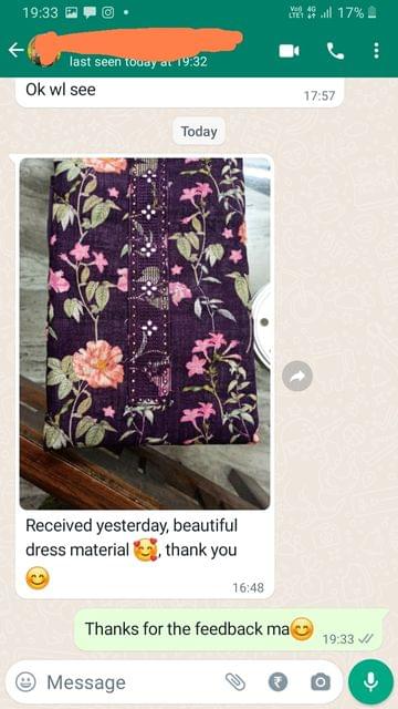 Received yesterday, Beautiful dress material, thank you...-Reviewed on 12th Jan 2023