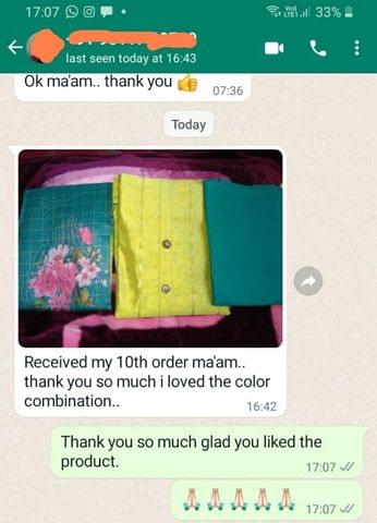 Received my 10th order mam, Thank you so much, I loved the color combination... -Reviewed on 13th Jan 2023