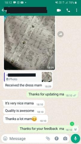 Received the dress mam, it's very nice mam, thanks a lot mam -Reviewed on 16th MAR 2023