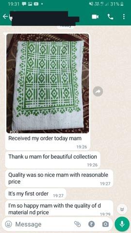Received my order today mam, thak u mam for beautiful collections, quality was so nice mam with reasonable price its my first order i'm so happy mam with the quality of the material nd prices-Reviewed on 19th MAR 2023
