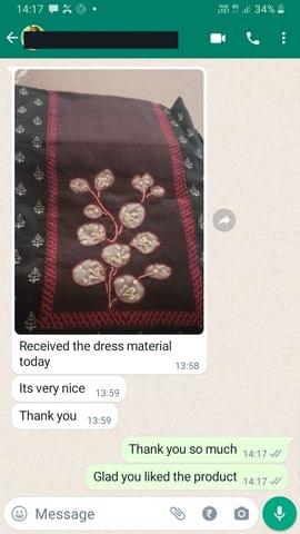 Received the dress material today, it's very nice thank you -Reviewed on 29th MAR 2023