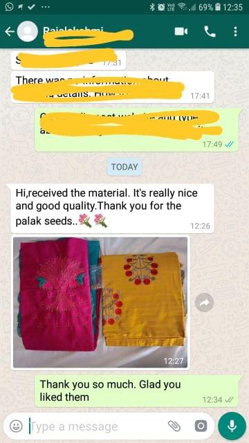 Received the material... It's really nice... And good quality... Thank you for the palak seeds.  -Reviewed on 14-Mar-2019