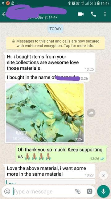 I bought items from your site, Collections are awesome love those materials... Love the above material, I want some more in the same material. -Reviewed on 14-Jun-2019