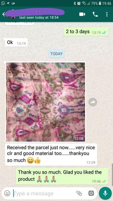 I received the parcel just now... 'Very nice colour and material too'... Thank you so much... Nice good. -Reviewed on 25-July-2019