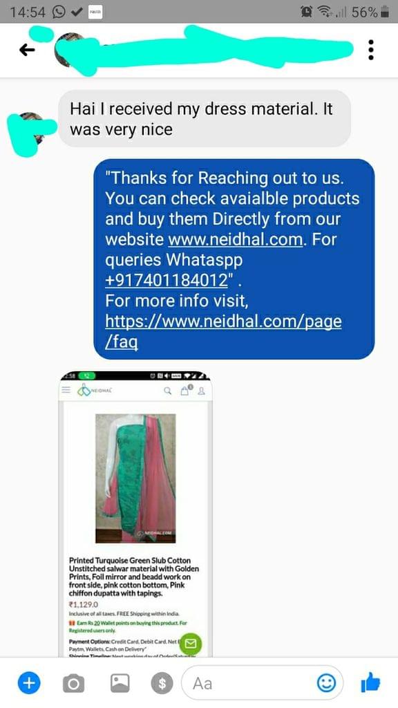 HI, I received my dress material. It was Nice. -Reviewed on 03-Sep-2019