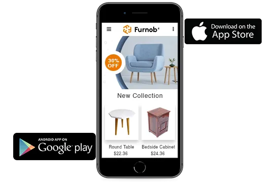 Android and iOS mobile apps for a furniture online store, built using StoreHippo ecommerce platform.
