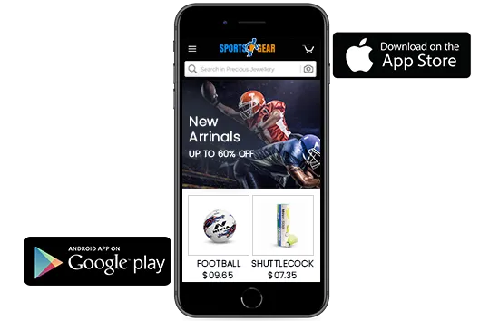 Android and iOS mobile apps for an online sports store, built using StoreHippo ecommerce platform.