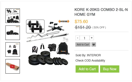 Product page of an online gym store built using StoreHippo ecommerce platform.