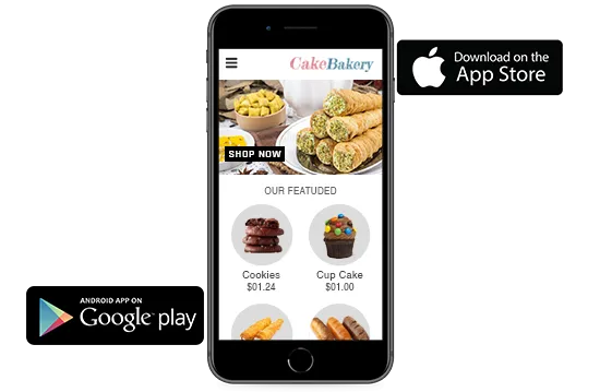 Android and iOS mobile apps for an online cake shop, built using StoreHippo ecommerce platform.