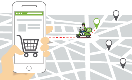 Ecommerce mobile app &  google map with locations pinned for delivery boy hyperlocal ecomerce orders