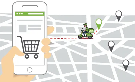 Ecommerce mobile app &  google map with locations pinned for delivery boy hyperlocal ecomerce orders