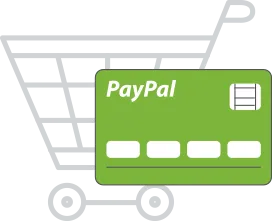 An empty shopping cart and Paypal card depicting automatic reconciliation from payment gateway using StoreHippo tool.