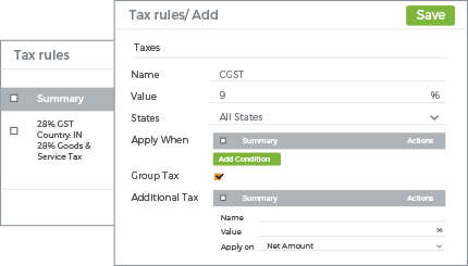 StoreHippo's inbuilt tax-engine with feature to group taxes under tax-rules.