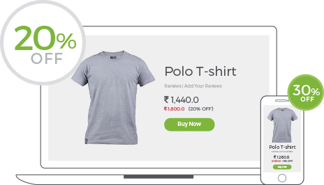 A t shirt online storepowered by StoreHippo showing different discount codes based on cuustomer device.