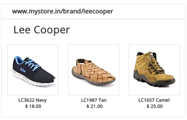 Product management software of StoreHippo powered footwear website showing Lee Cooper brand shoes.