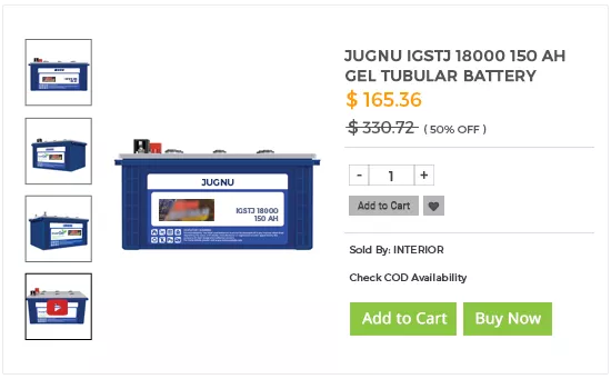 Product page of an online inverter & battery store built using StoreHippo ecommerce platform.