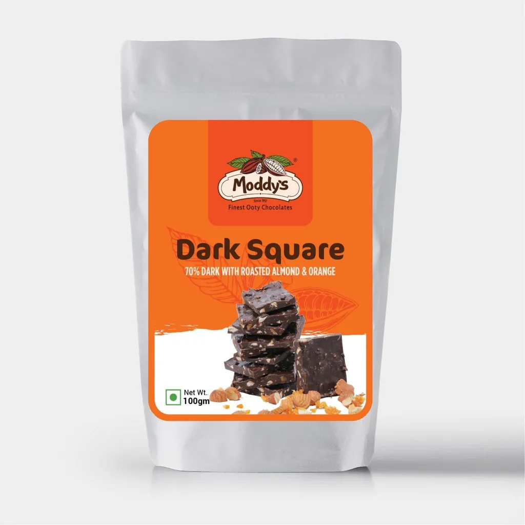 Dark Square - 70% dark Almond 
and Orange