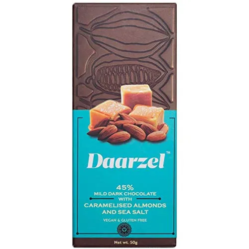 Dark Chocolate 45% Cocoa (Mild ) with Caramelised Almonds and Sea Salt