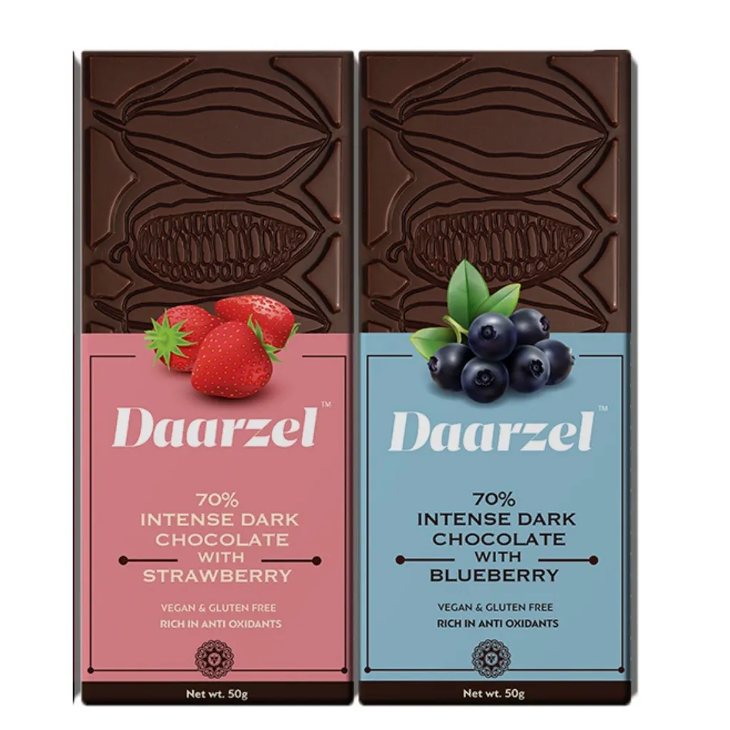 Dark Chocolate 70% Cocoa with Blueberry and Strawberry | Vegan & Gluten Free Box | 2 x 50 gm