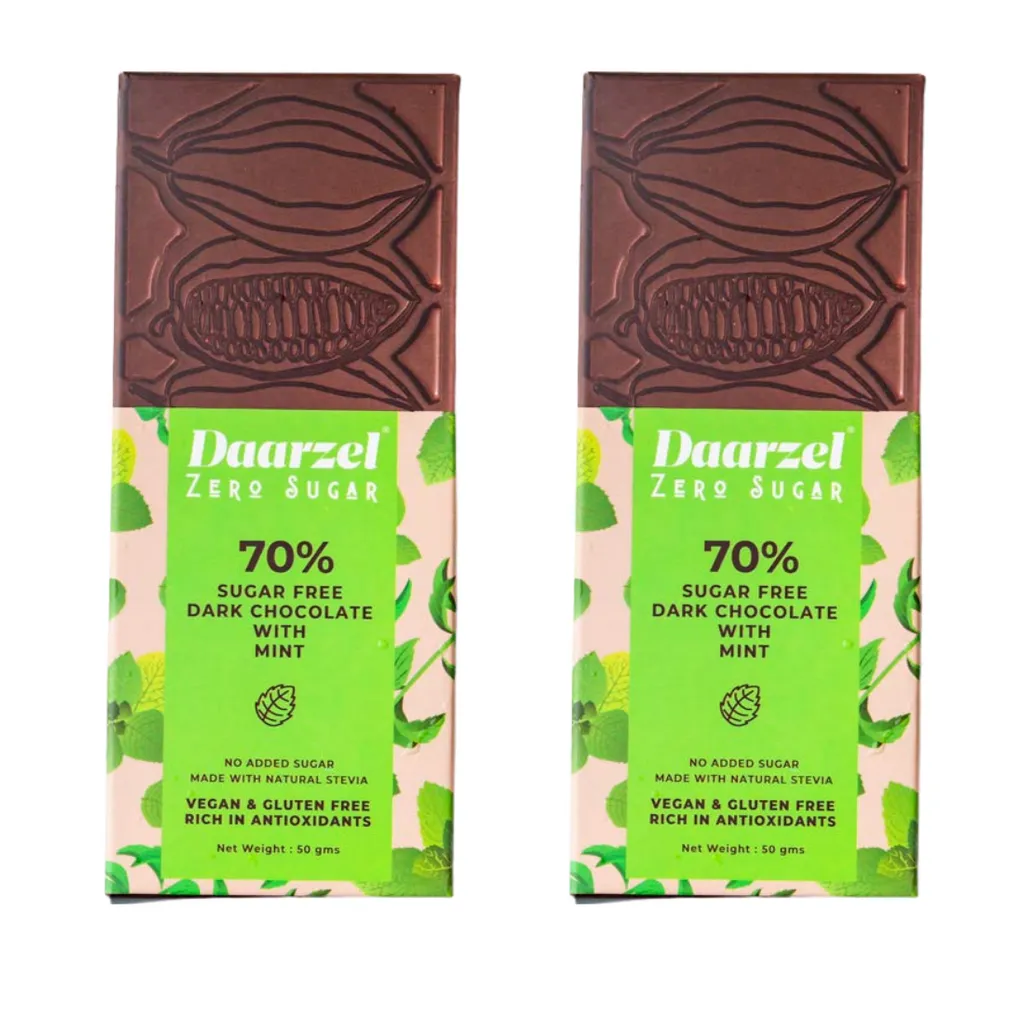 Dark Chocolate 70% Cocoa with Mint | Sugar Free  | No Added Sugar | Made with Stevia | 50g x 2