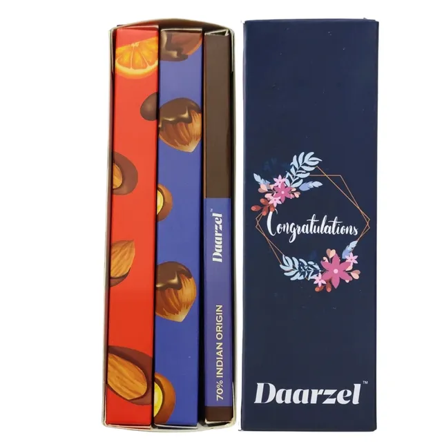 Dark Chocolates Congratulations Gift Pack of 3 |  70% Cocoa & Almond and Hazelnut coated with 45% Cocoa