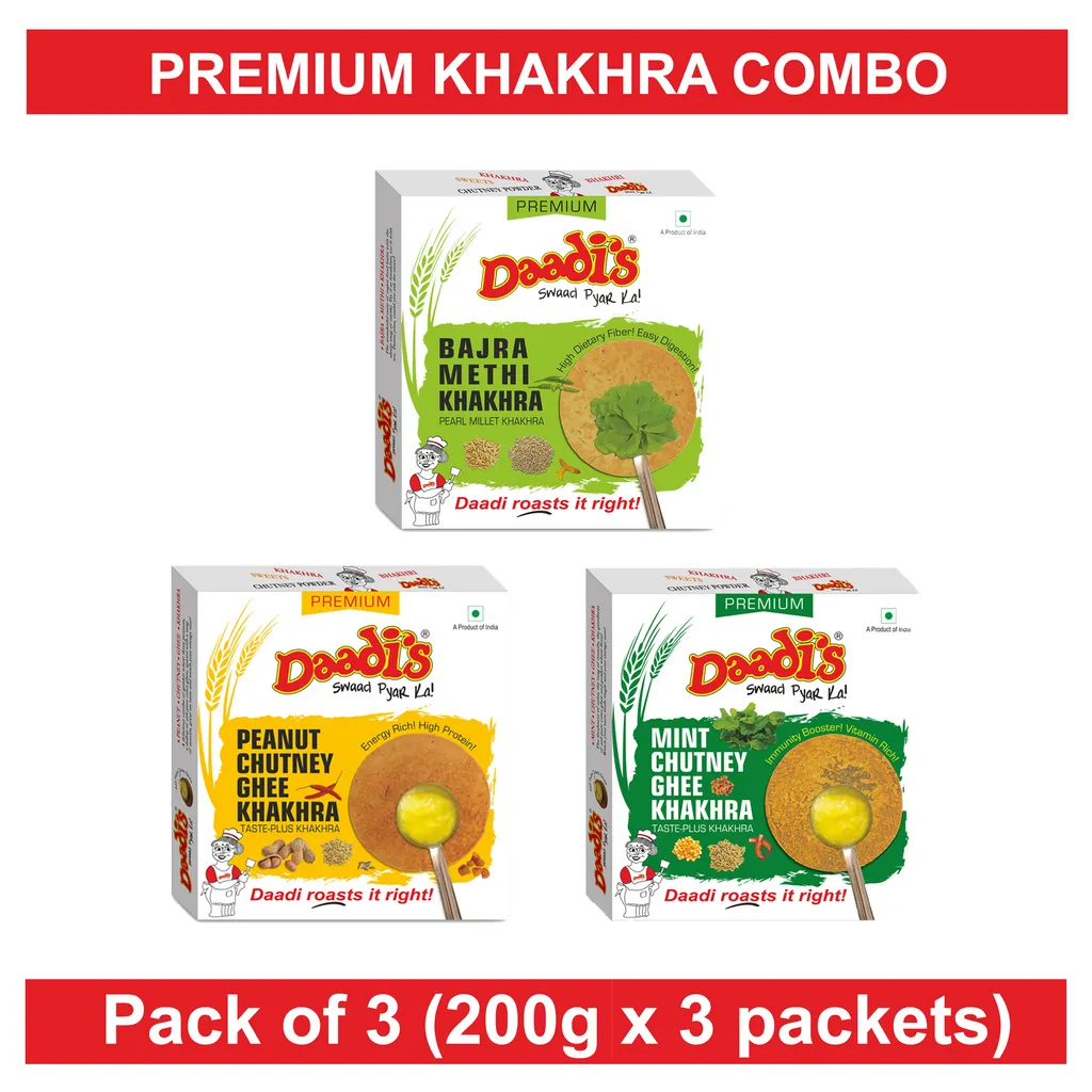 Premium Khakhra 200g (Pack Of 3) (Bajra Methi, Ghee Chutney Peanut, Ghee Chutney Mint)