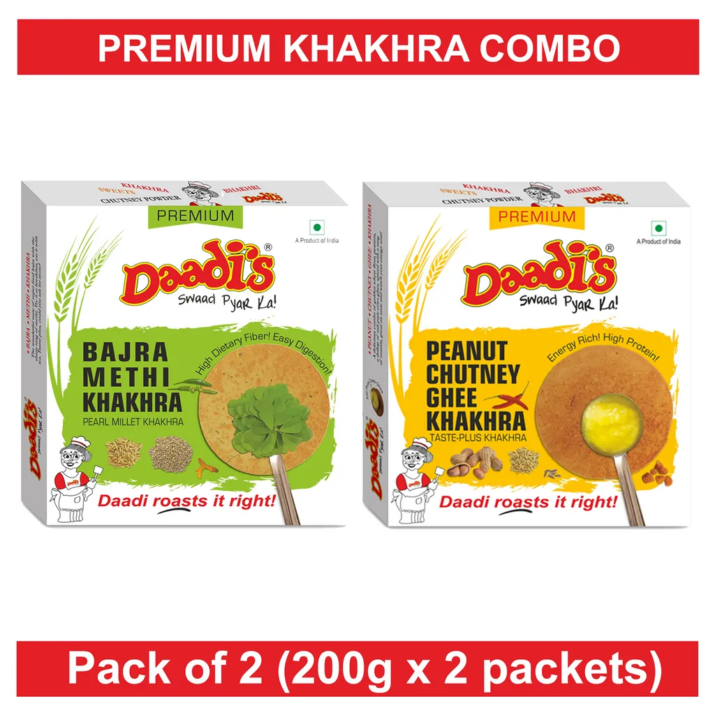 Premium Khakhra 200g (Pack Of 2) (Ghee Chutney Peanut, Bajra Methi)