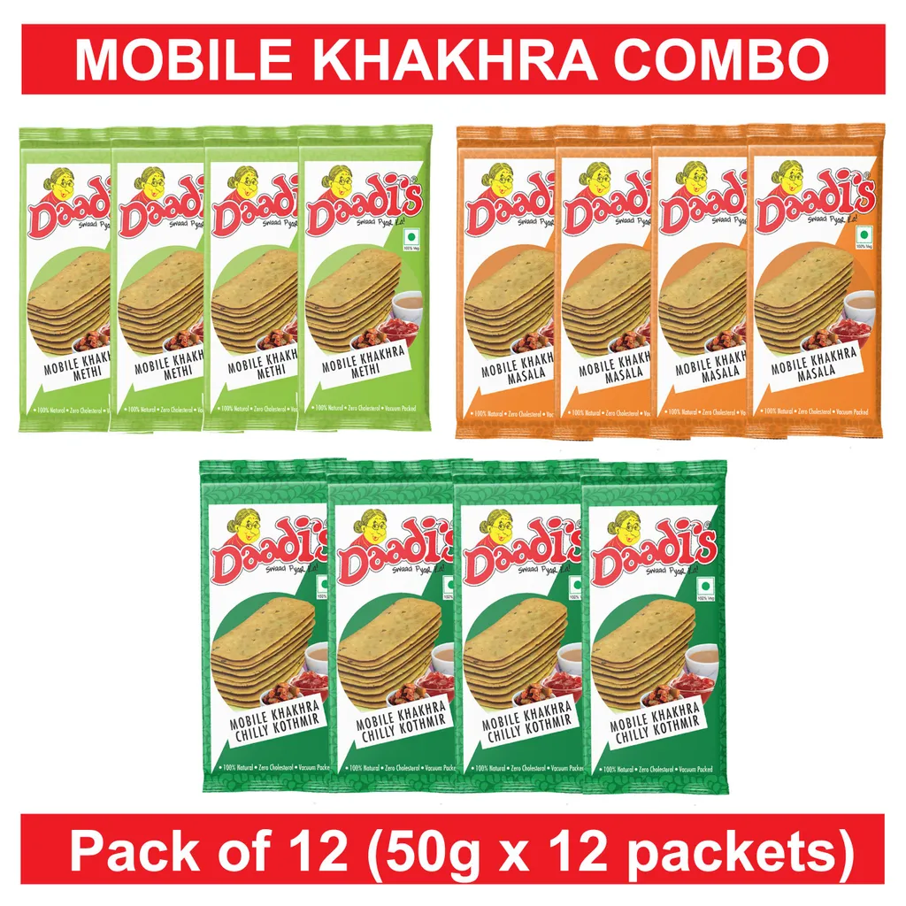 Mobile Khakhra 50g (Pack Of 12) (Methi 4, Masala 4, Chilly Kothmir 4)
