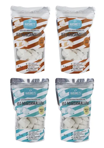 Salted Caramel - 2 Packs , Vanilla Mist - 2 Packs Marshmallow - 175g x 4 Packs - Veg Marshmelts Marshmallow