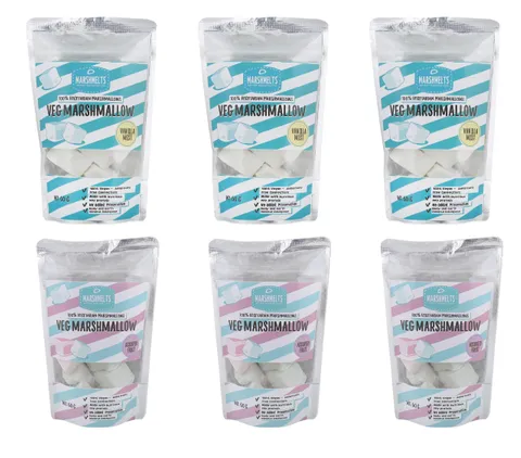 Vanilla Mist - 3 packs , Assorted Flavours - 3 packs -  60g x 6 packs - Veg Marshmelts Marshmallow