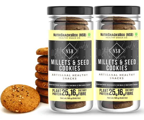Millet & Seed Protein Cookies 360g (Pack of 2 x 180g), Multigrain Healthy Cookies Biscuits for Kids, Ragi, Jowar, Bajra & Chickpeas Flour - NutriSNacksBox