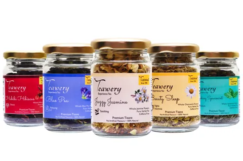Tisane Herbal Tea Combo Of Jazzy Jasmine 10gm, Blue pea 10gm, Habibi Hibiscus 20gm, Beauty Sleep 20gm, Refreashing Spearmint 10gm