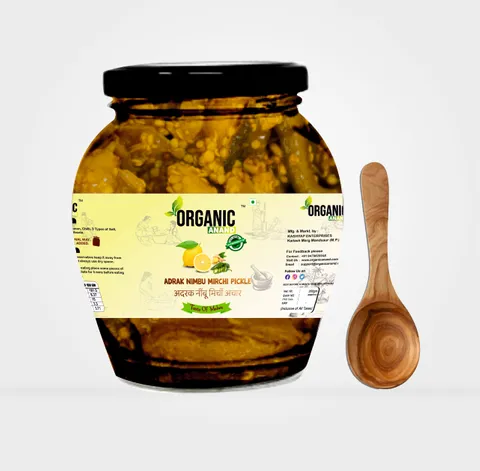 Ginger, Lemon And Green Chilli Pickle In Matka Jar