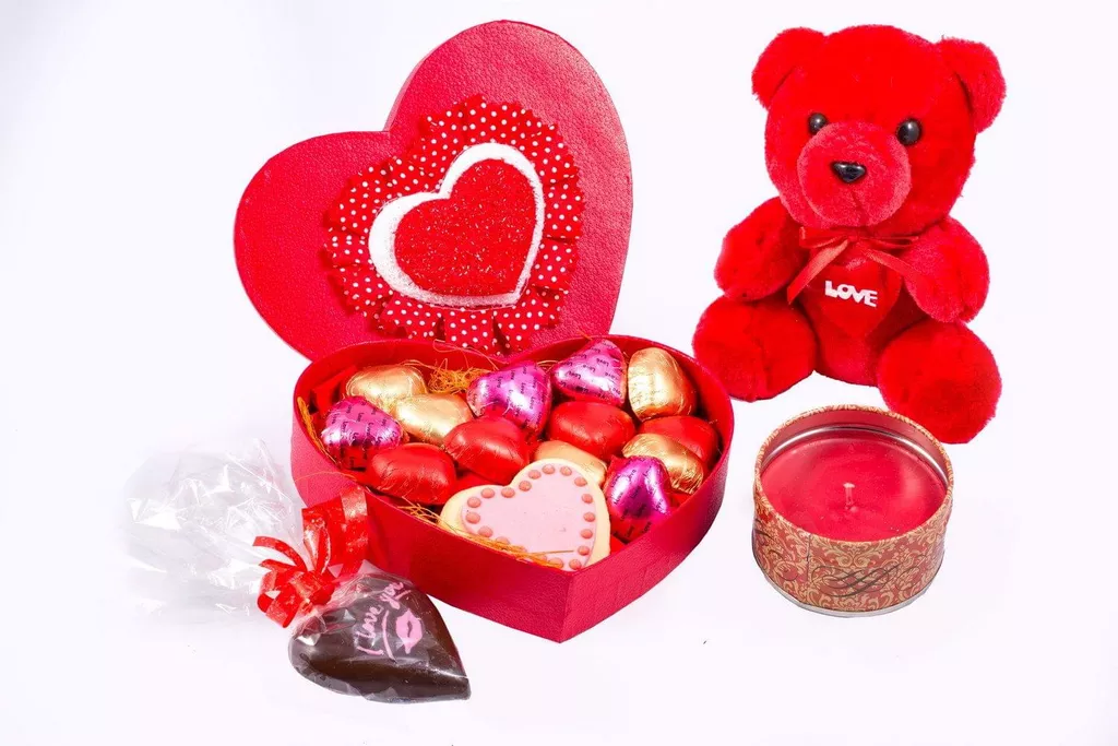 Chocolate Heart Box With Teddy And Candle