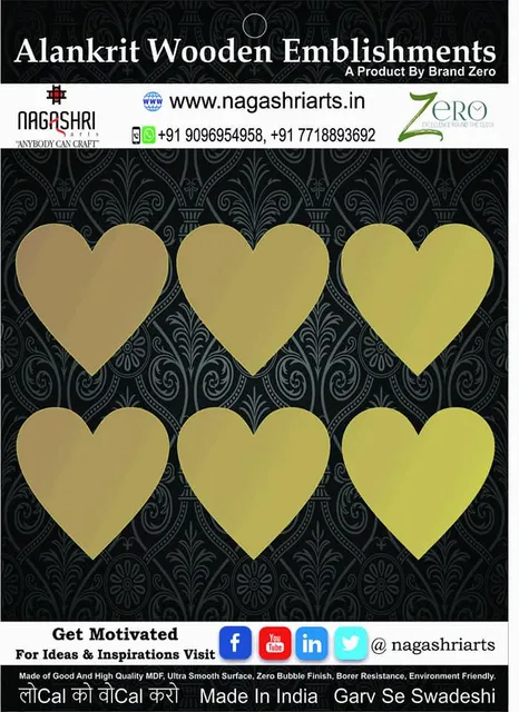 Brand Zero MDF Heart Coasters - Pack of 6 pcs (4 MM Thickness)